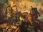 Theodore Chasseriau Arab Chiefs Challenging to Combat under a City Ramparts Spain oil painting reproduction